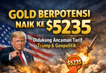Ancaman Tarif Baru, Geopolitik Masih Dukung Emas Naik Ke $5235 Gold potensi bullish