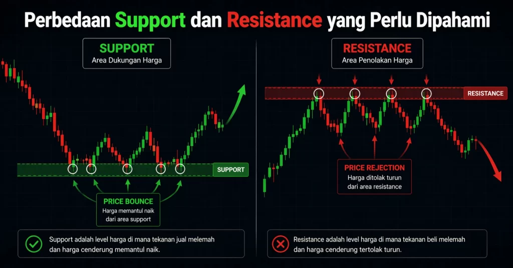 Ilustrasi Perbedaan Support dan Resistance yang Perlu Dipahami.