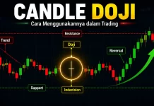 Apa Itu Candle Doji dan Cara Menggunakannya dalam Trading Candle doji di area support sebagai sinyal indecision dan potensi reversal dalam trading forex.