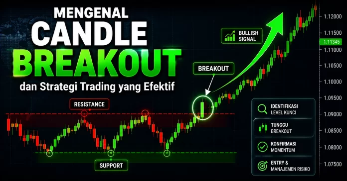 Mengenal Candle Breakout dan Strategi Trading yang Efektif Candle breakout menembus resistance dengan konfirmasi bullish signal dan strategi entry trading forex yang efektif.